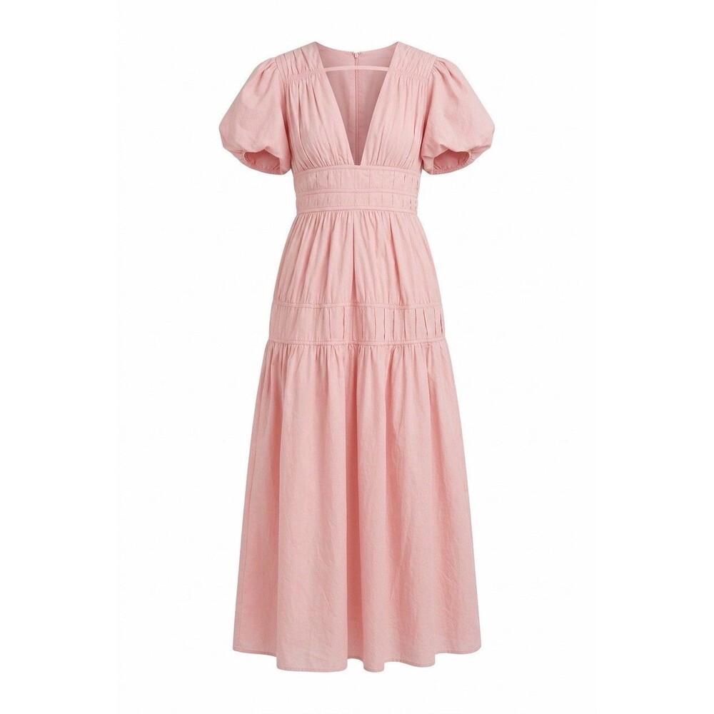 Petal & Pup Joedy Puff Sleeve Maxi Dress Pale Pink Size L Large NWOT